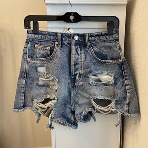 High Waisted Acid Washed Denim Shorts